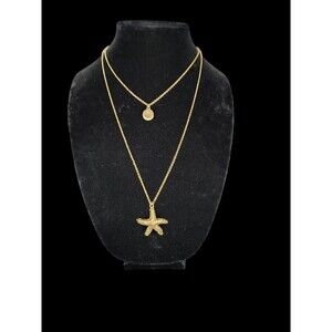 Layered Gold Tone Starfish Pendant Necklace Adjust Chain Beach Jewelry Nautical